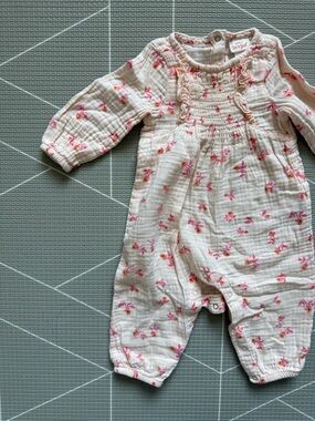 Cat & Jack|Baby girl gauzy Muslin Pink & Cream Floral Jumpsuit,6-9M•••Boho style